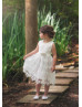 Ivory Pearls Neckline Lace Flower Girl Dress